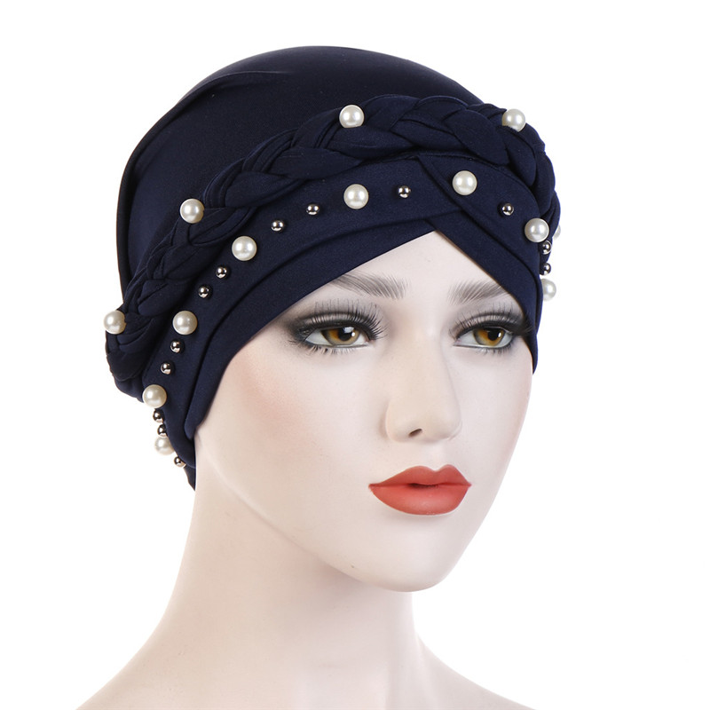 Foulard de tête pour femmes musulmanes, Turban en coton solide, Bonnet Hijab, perle blanche, intérieur, Turban enveloppant arabe