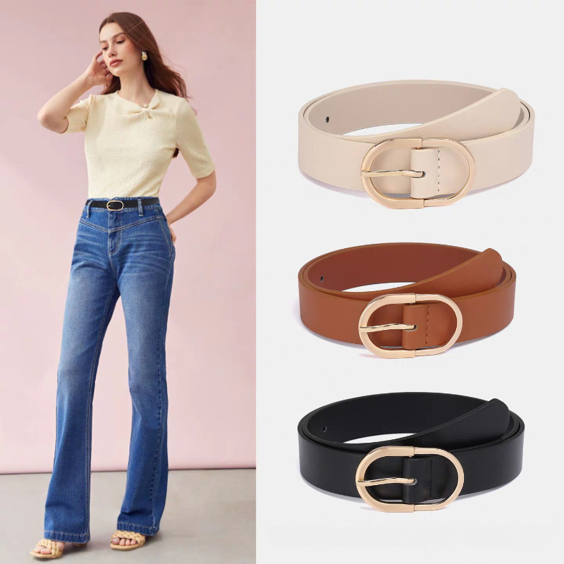 Ceinture rétro pour femmes, ceinture en cuir PU de haute qualité, noire, kaki, avec boucle, tendance populaire, pour pantalons et jeans