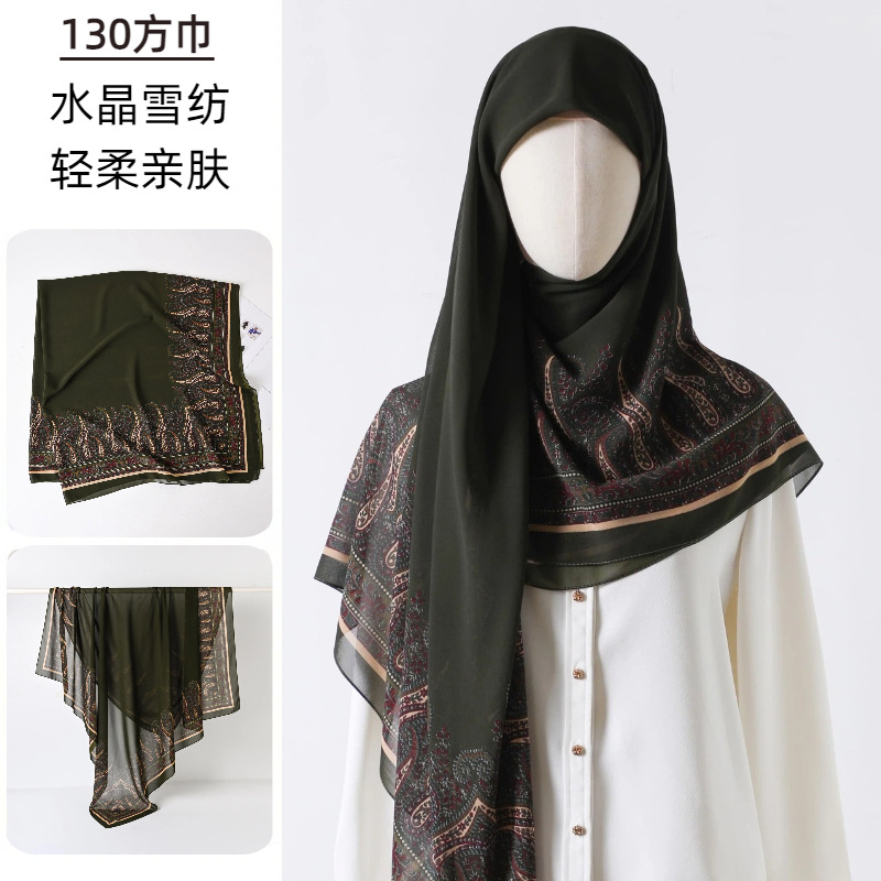 Grande écharpe carrée en gaze imprimée, sensation haut de gamme, foulard en soie, châle fin ethnique pour femmes, SJ2