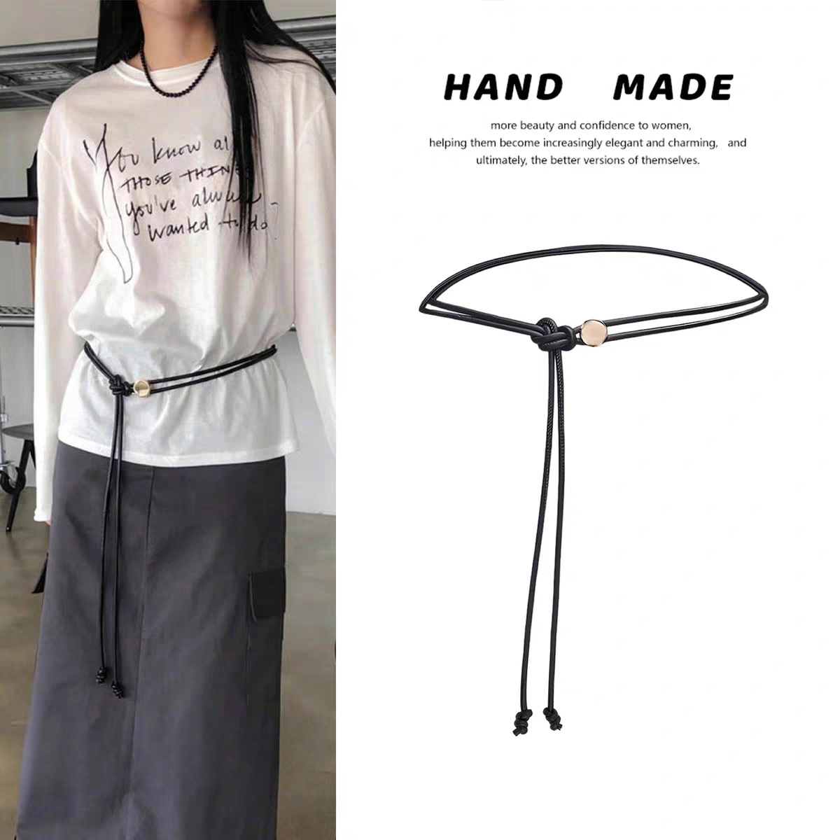 Ceinture en cuir fin polyvalente pour femmes, ceinture de style classique noire de haute qualité, ceinture tendance populaire pour tous les vêtements
