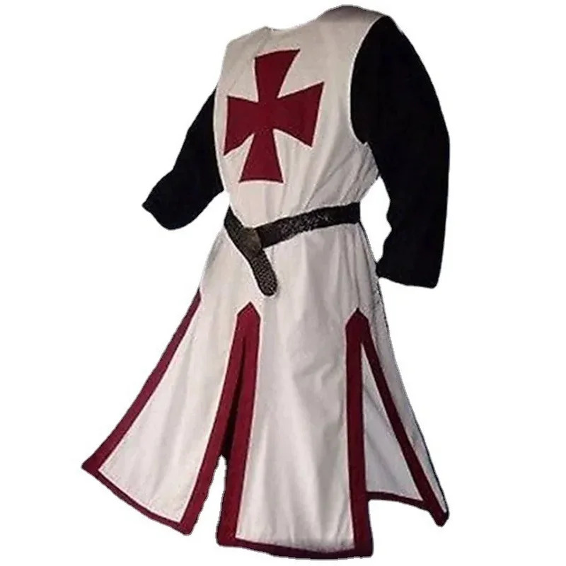 Guerriers médiévaux le chevalier templier croisé Costume pour hommes adultes robe petit haut croix Tabard surcoat tunique vêtements ceinture ukh