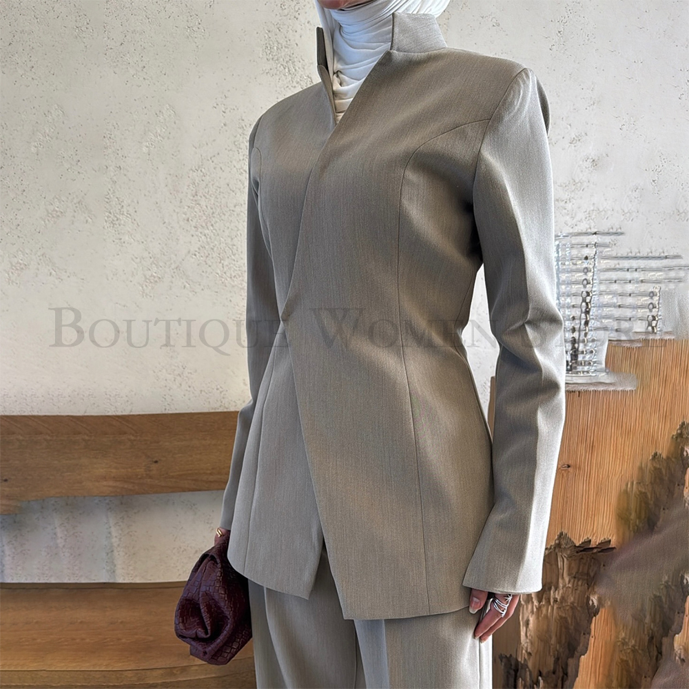 Costumes de luxe pour femmes de Dubaï, élégants, à simple boutonnage, col montant, ensembles 2 pièces veste et pantalon, blazer personnalisé pour femme de bureau