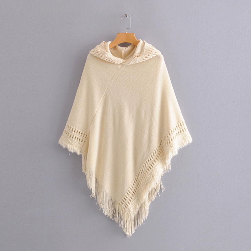Poncho à capuche en tricot pour en Crochet, franges, châle, pull portefeuille, hiver, L21E
