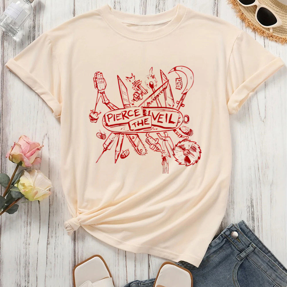 T-shirt Pierce the Veil pour femme, tendance pastel, style Y2k, esthétique classique, confortable, numérique, respirant, tendance des années 2000