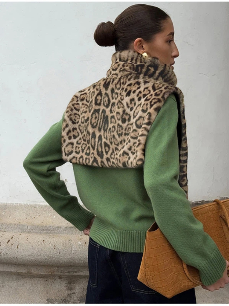 Hauts pour femmes, haut à col roulé sans manches en fausse fourrure léopard, châle, pull, mode féminine, dos nu, irrégulier, vêtements de club, nouveau streetwear