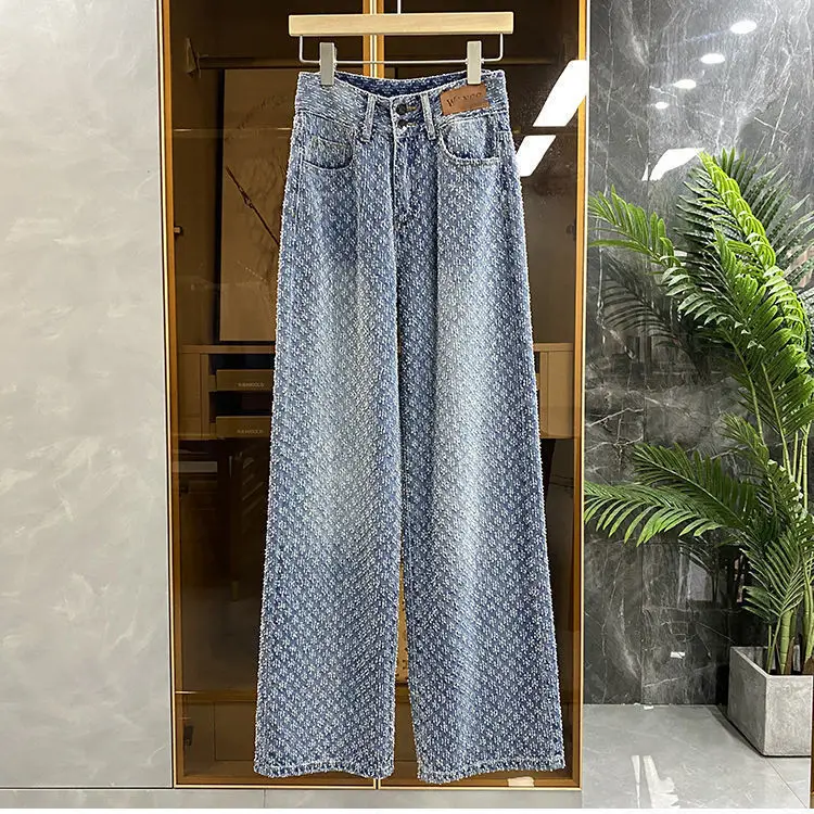 Jean femme printemps été jambe droite jean femmes nouveau Design sens pour les femmes coupe ample taille haute pantalon à jambes larges