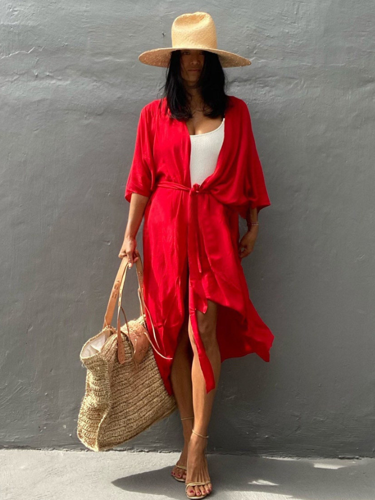 Robe de plage style bohème, Kimono pour femmes, paréo, Cape, tunique, couleur unie, livraison directe, nouvelle collection été 2022