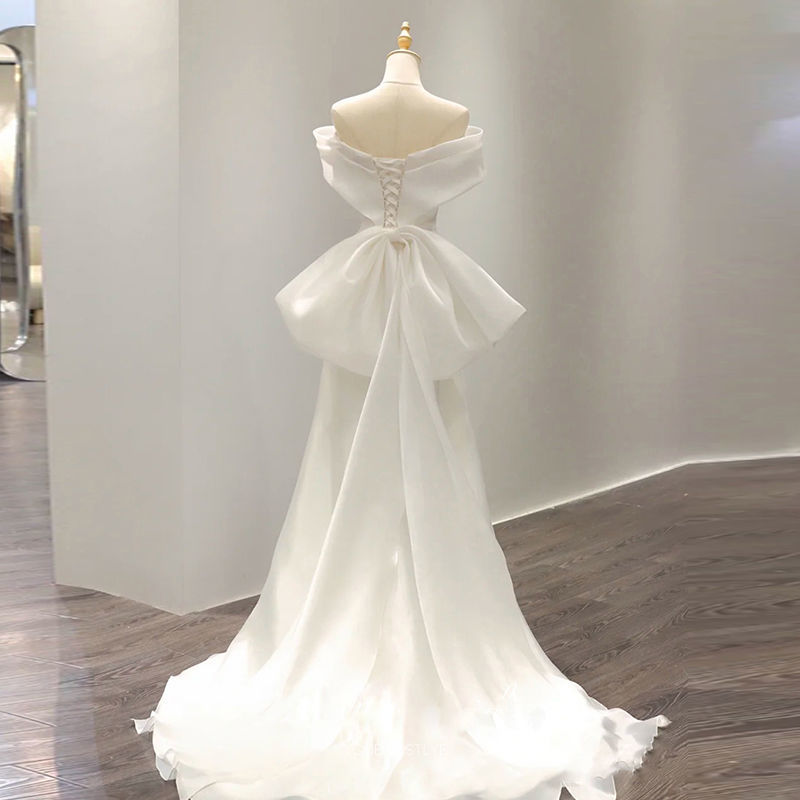 Robes de mariée princesse en satin vintage, robes de mariée à longue traîne, robe de Rhde mariage, robe de soirée, célébrité, hors de l'initiative
