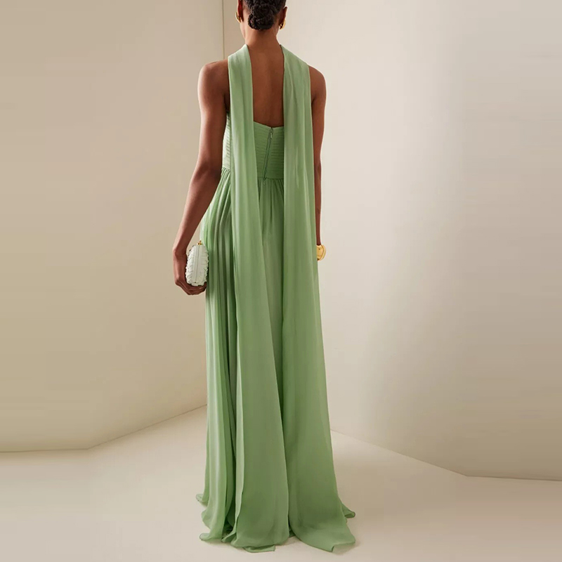 Tempérament Simple bustiers fête longues robes élégant taille haute drapé robe de soirée femmes décontracté dos nu grand ourlet robes