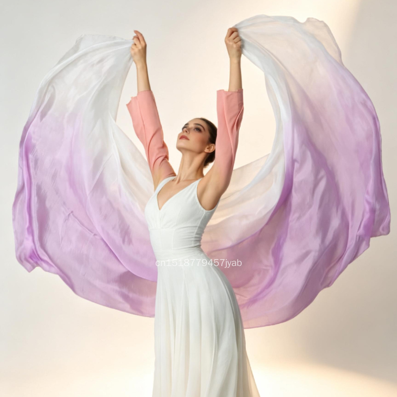 Voiles de danse orientale personnalisés en soie, accessoires de danse en soie, performance scénique, teinture dégradée faite à la main, voile 100% soie véritable rose