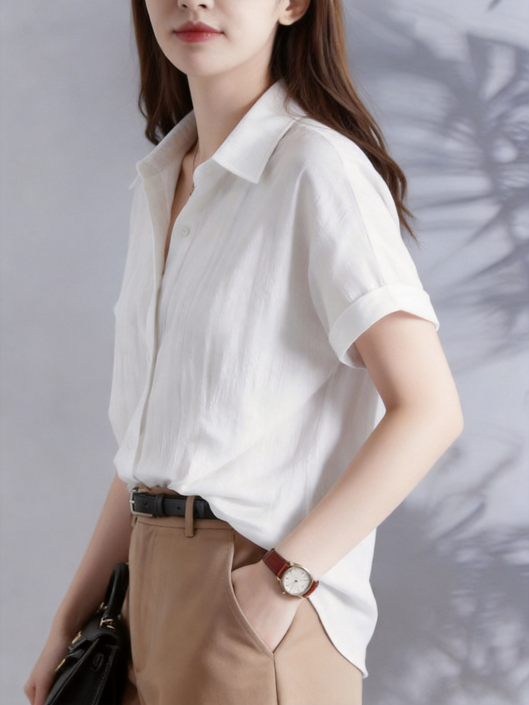 Chemise blanche décontractée pour femmes, chemisier à manches courtes et col en V, vêtements de travail de bureau, chemisier texturé respirant