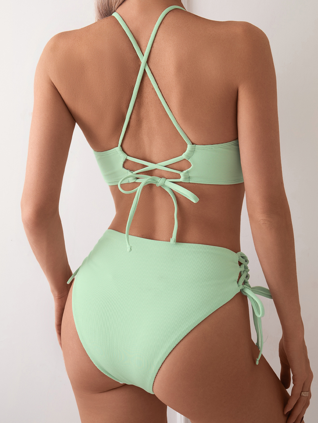 Cikini-ensemble bikini fendu à col en V pour femme, maillot de bain sexy, à lacets, bikini triangulaire, couleur unie, maillot de plage, maillot de bain