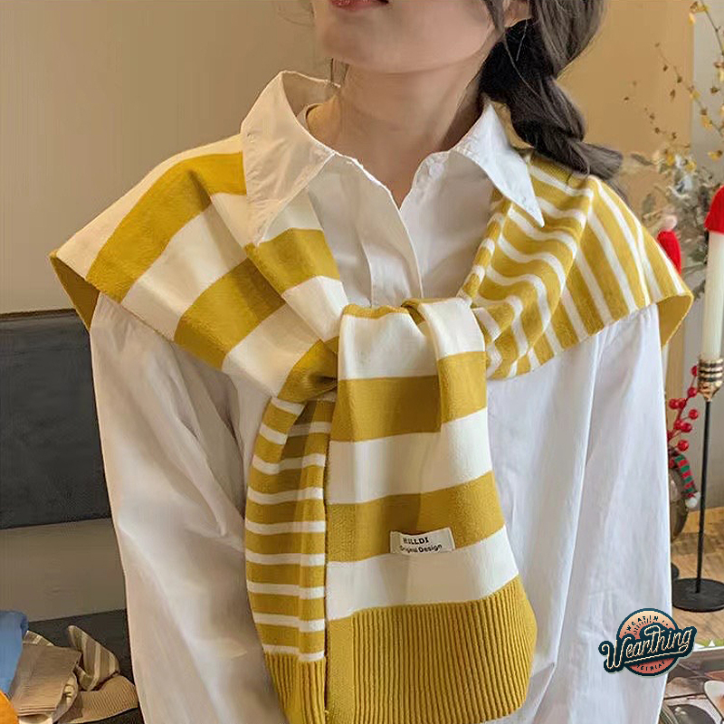 Châle tricoté rayé pour femmes, chemisier croisé, épaules, faux col, Cape nouée, écharpe pour vêtements d'extérieur pour femmes