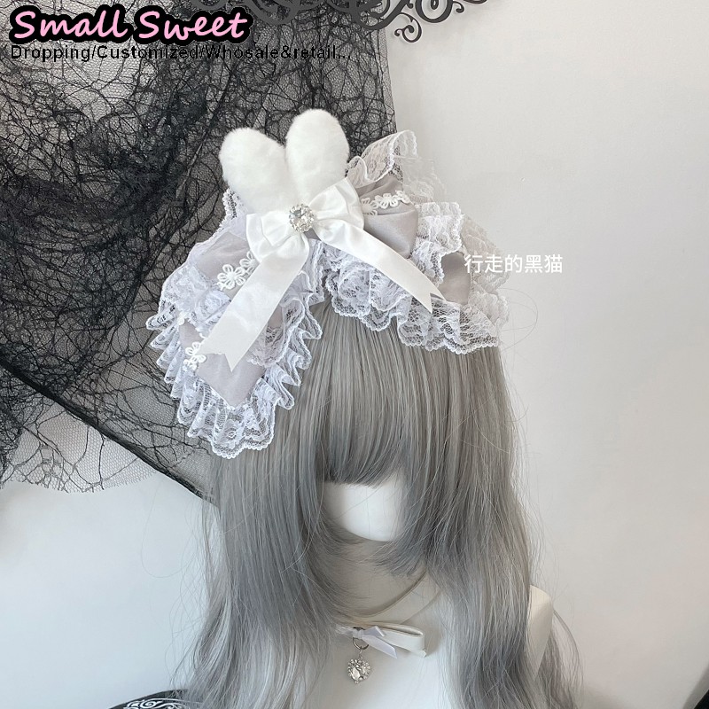 Femmes gothique Lolita sous-culture lapin dentelle haut à volants Clips épingle à cheveux pince Y2K fille Harajuku arc oreilles de lapin pinces à cheveux accessoires