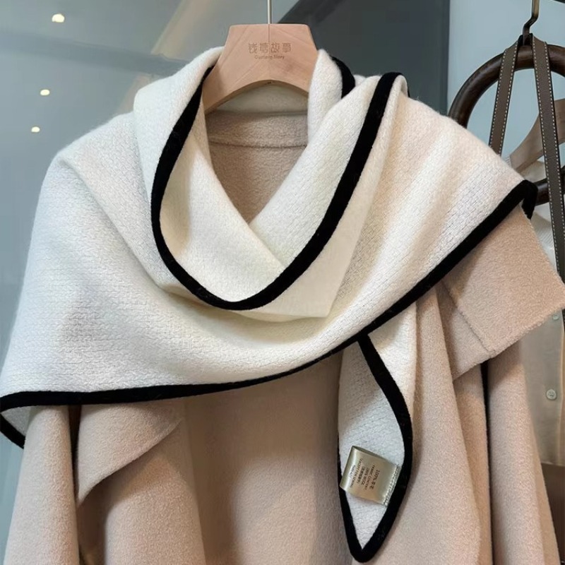 Écharpe triangulaire japonaise 100% laine, châle tricoté haut de gamme élégant britannique pour femme, écharpe de Protection du cou chaude pour l'hiver