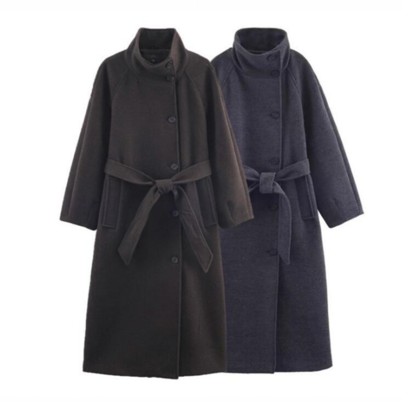 Nouvelle Collection Hiver 2025 – Manteau Ceinturé Femme Chic et Décontracté à Col Montant, Idéal pour le Quotidien