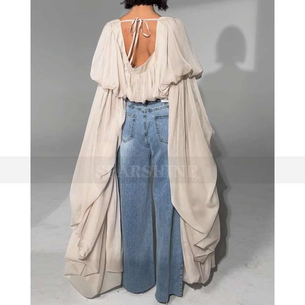 T-shirt élégant pour femmes, chemise ample à col carré et manches longues, tenue de mode féminine, streetwear, vêtements de soirée