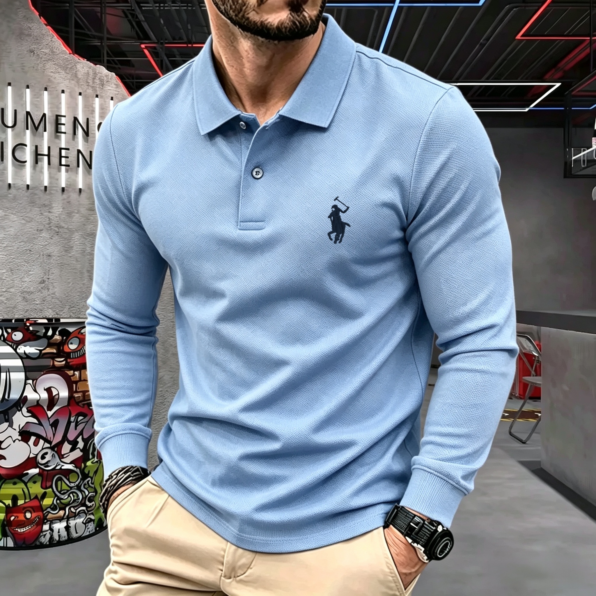 Polo à manches longues pour homme en 100% coton pur, marque haut de gamme, mode automne-hiver, broderie de luxe, haut de golf, t-shirt décontracté.