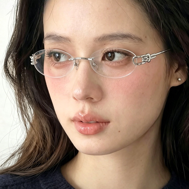Lunettes de soleil ovales élégantes pour femmes, sans monture, décontractées, avec monture métallique, verres anti-lumière bleue, protection UV400, style urbain avancé