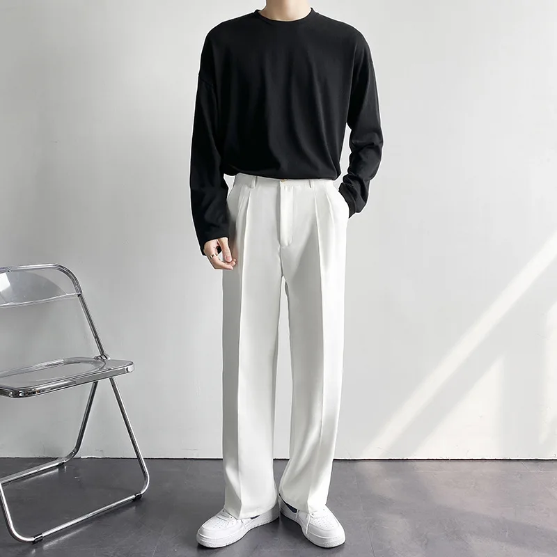 2025 nouveaux hommes pantalons droits mode coréenne costume ample pantalon décontracté drapé Baggy blanc large pantalon mâle Streetwear