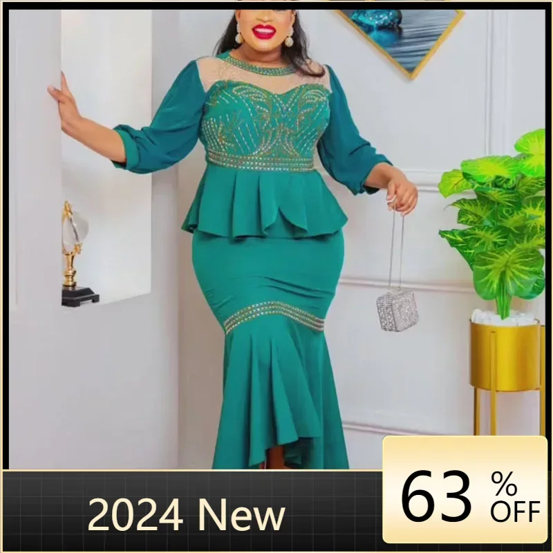 Vêtements de fête de mariage africains personnalisés pour femmes printemps femmes africaines à manches longues Polyester 2 pièces ensembles haut jupe correspondant S