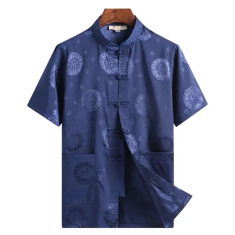 Vêtements traditionnels chinois pour hommes, costume Tang rouge Hanfu, chemise à manches courtes, Vintage Kung Fu chinois, hauts brodés