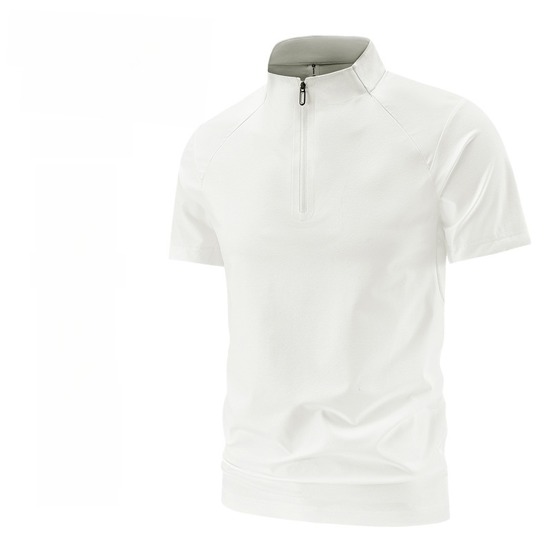 T-shirt à manches courtes en soie glacée pour homme, col montant, séchage rapide, vêtement de sport décontracté d'été, en tissu nylon, coupe confortable
