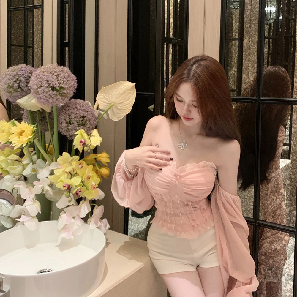Chemise française en dentelle pour femmes, nouveau printemps, acétate, Satin, Design Premium, manches courtes, haut Slim, coréen, rose, chemisier doux pour dames