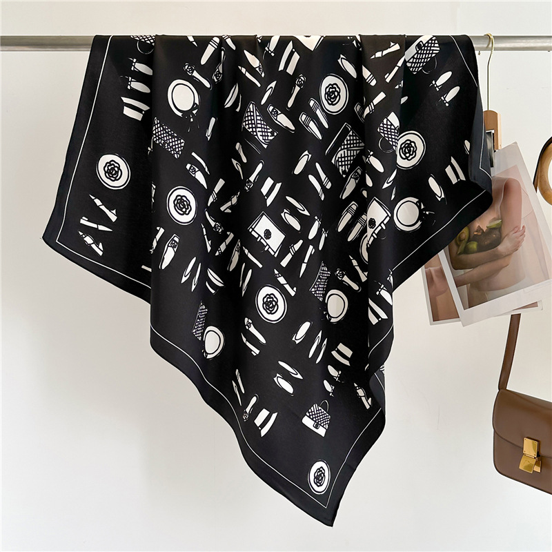 Foulard carré 90x90cm de protection solaire pour femme, en soie imprimée, bandana, châle de plage de luxe, élégant, pour voyage, hijab, bandeau