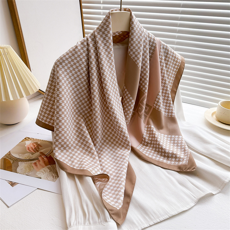 Nouvelle écharpe printemps-été, grand châle carré de 90 cm, écharpe géométrique minimaliste en soie twill pour femme, enveloppe polyvalente et élégante