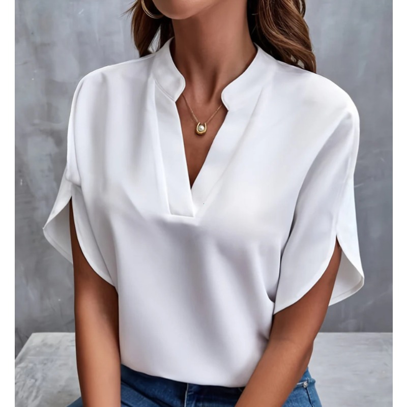 Blouse décontractée d'été pour femme, col en V, manches mi-longues, élégante, pour le bureau, coupe ample