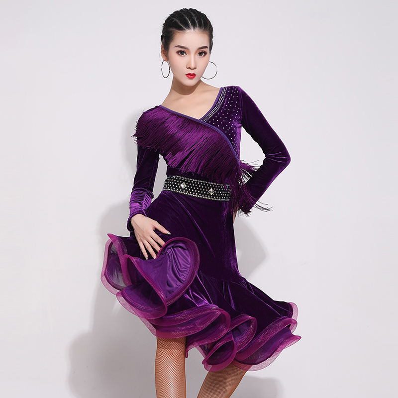 Robe de brevLatine en Velours à Manches sulfpour Femme Adulte, Costume de Compétition, d'Entraînement, Régions ba, Samba, Tango, XH1775