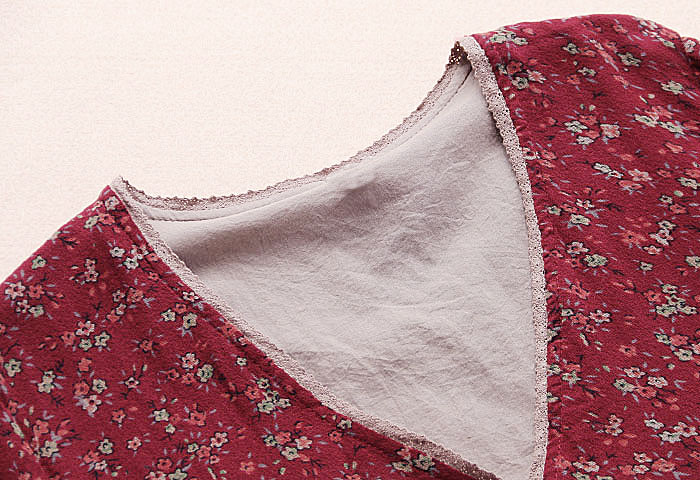 Nouvelle Blouse Femme Automne Manches Longues Coton Lin Imprimé Floral Rétro Japonais Vintage Col V Dentelle Chemise 2022