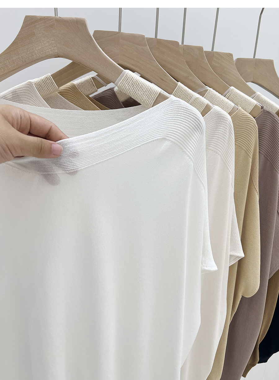Vêtements pour femmes couleur unie glace soie tricoté T-shirt à manches courtes femmes été ample et mince manches chauve-souris haut de style étranger