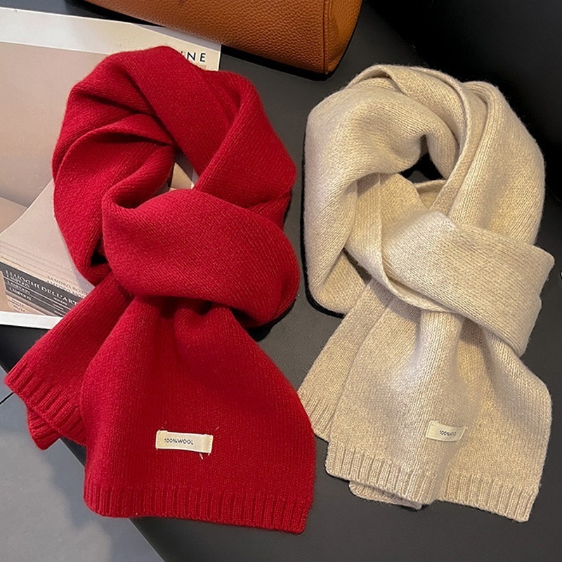 Écharpe en laine de couleur unie pour femme, tricot en cachemire, coréen, polyvalent, doux et épais, silencieux chaud, hiver, noël, nouvel an