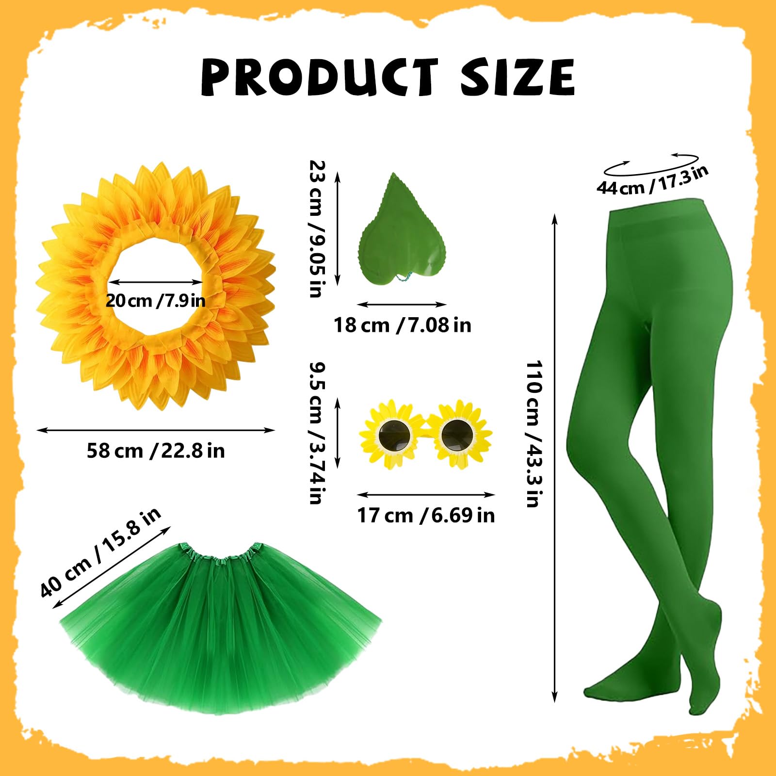 Costume de tournesol, tenue de fleur de marguerite, couvre-chef de fleur de soleil, lunettes, jupe Tutu, gants, chaussettes, Costume de plante