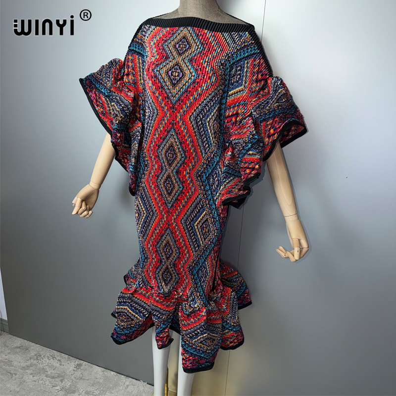Robe plissée élastique WINYI, style rétro, robe de plage, kaftan musulman, abaya Dubaï, robe longue de luxe pour les vacances et les anniversaires.
