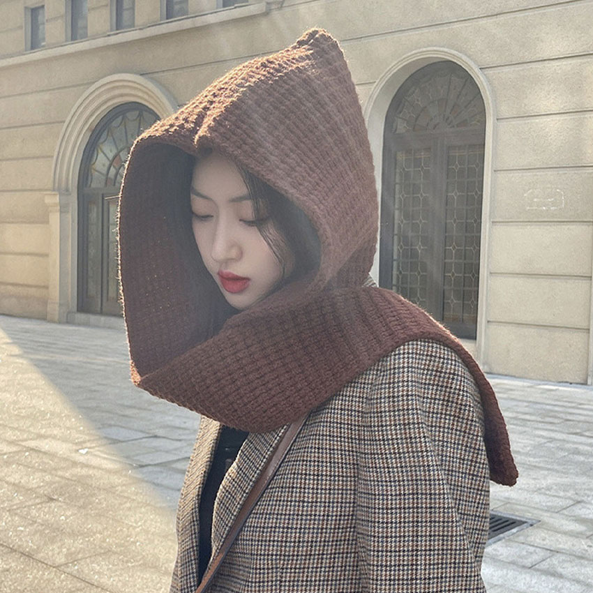 Écharpe à capuche tricotée, 1 pièce, chapeau-écharpe chaud et épais à la mode pour l'automne et l'hiver, cache-oreilles coupe-vent pour l'extérieur, adapté aux hommes et aux femmes