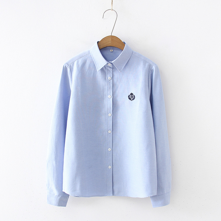 Chemisiers femme 2021 mode printemps nouvelles femmes jeunesse Simple couleur unie broderie à manches longues chemise coton décontracté dame Blouse hauts
