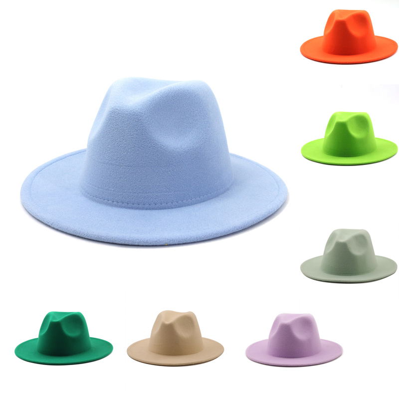 QBHAT automne hiver femmes scène feutre chapeau haut-de-forme Fedoras grand bord chapeaux pour femmes dame Vintage église chapeau Panama vert Jazz casquette шапк