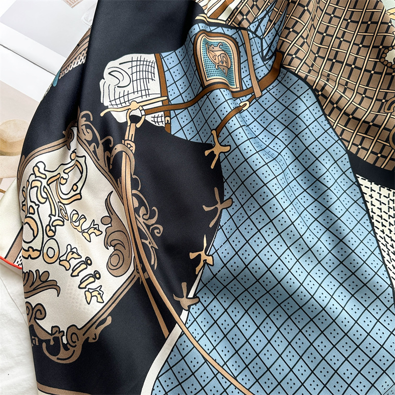 Grand foulard en twill pour femmes, châles carrés, foulards de luxe de créateurs, foulards de printemps, vêtements, décoration du cou, 135 cm, imprimé cheval