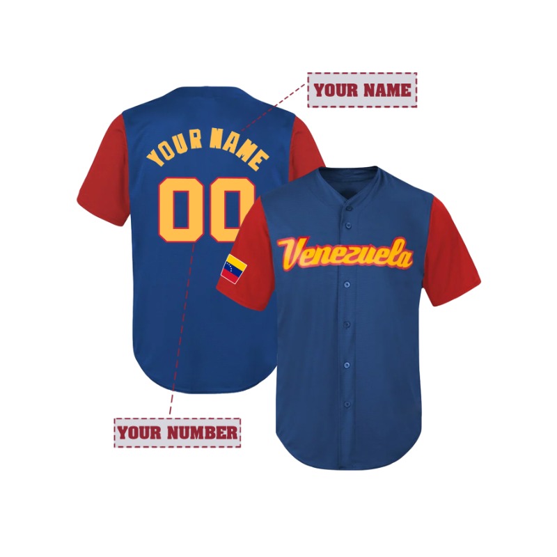 Maillot de Baseball Venezuela personnalisable, hauts d'entraînement confortables à manches courtes avec broderie de nom et de numéro personnalisés uniques