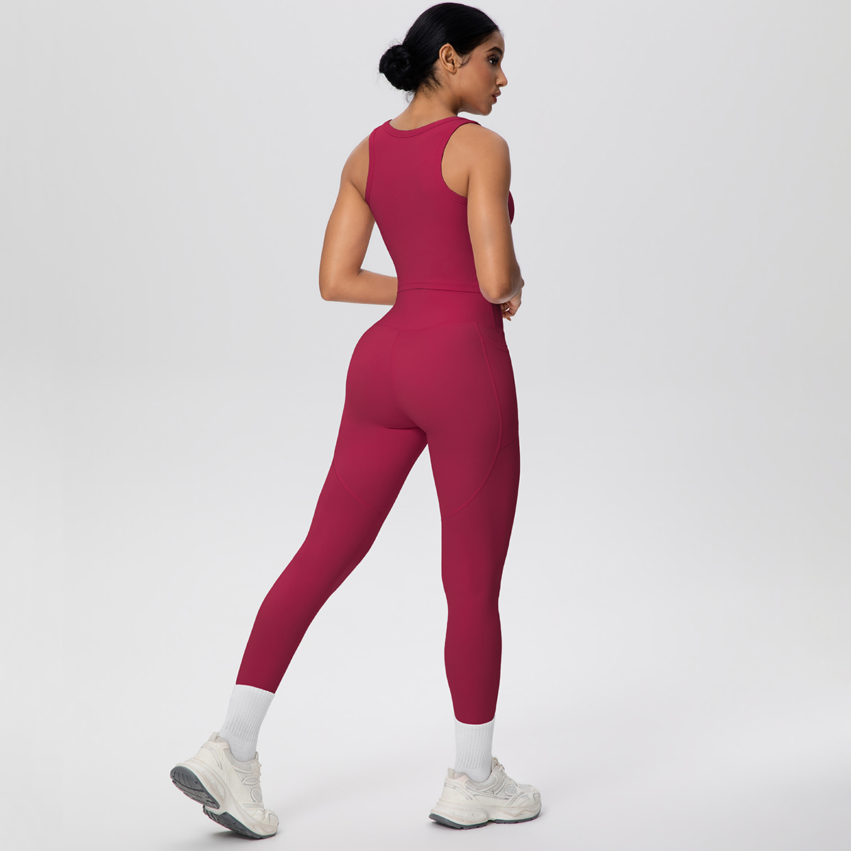 Leggings de Sport ensemble de Yoga femmes couleur unie sensation nue débardeur gilet de Yoga séchage rapide pêche fesses poches pantalon ensemble de Yoga