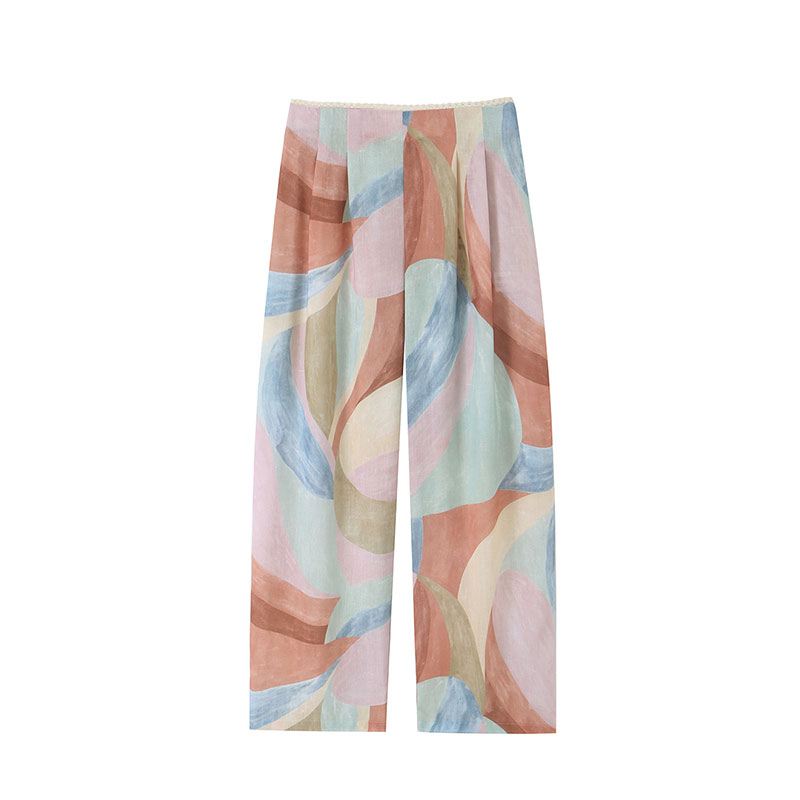 TFAFXY 2026 Nouvel ensemble tendance pour femme : haut caraco à nœud et pantalon large imprimé – Collection vacances