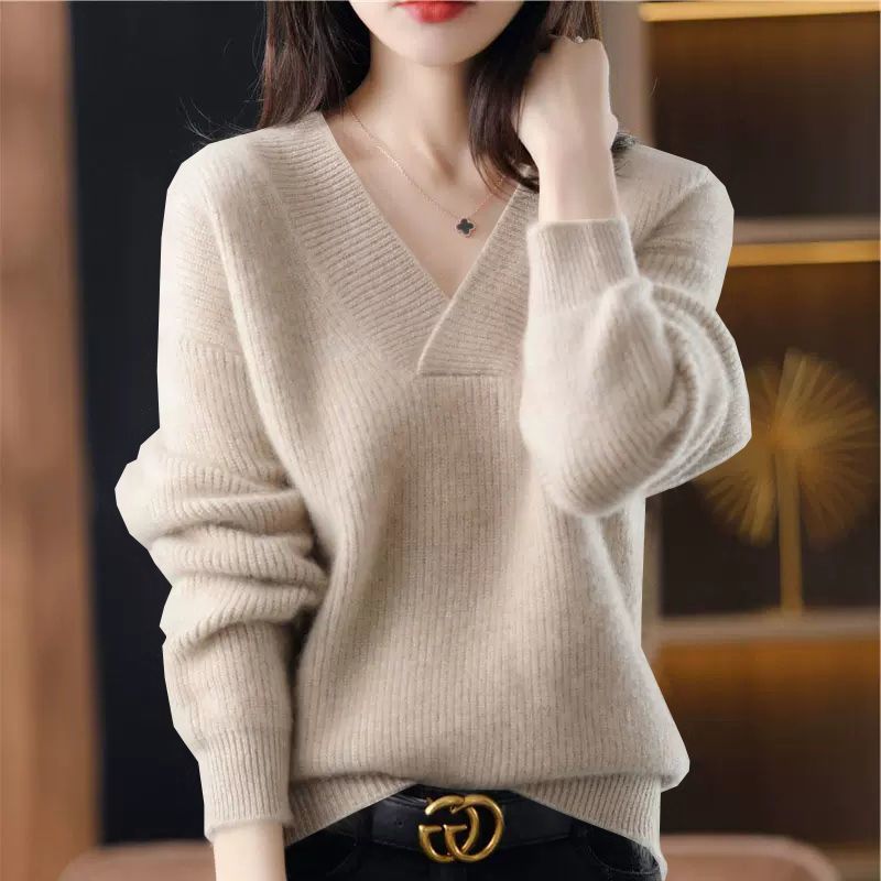 Nouveaux pulls et pulls à col en V pour femmes 2026, manches longues, couleur unie, pull décontracté court en tricot pour femme, automne-hiver