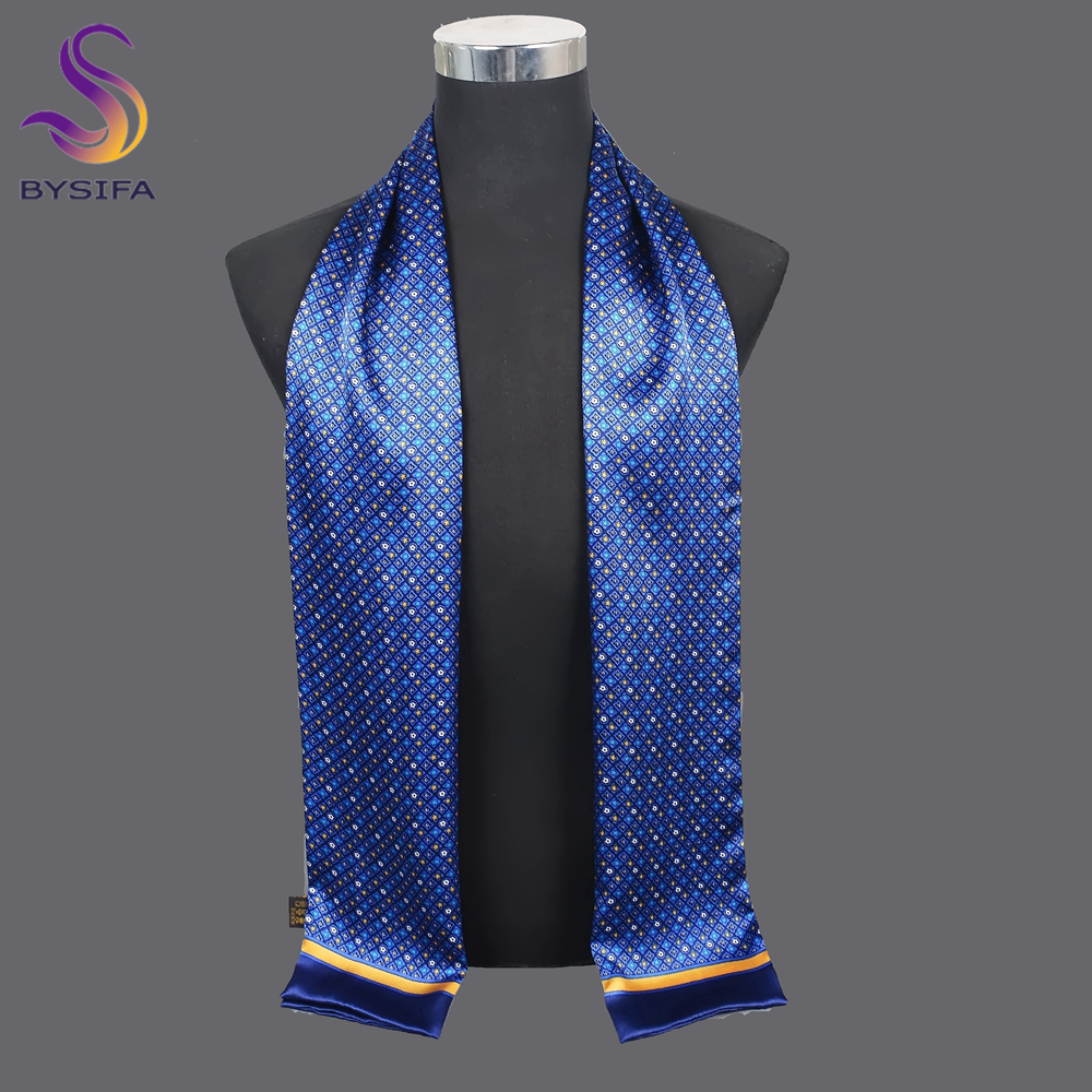 [BYSIFA] nouveau bleu marine hommes foulard en soie imprimé silencieux hiver marque mode foulards 100% Pure soie mâle noir longues écharpes cravate