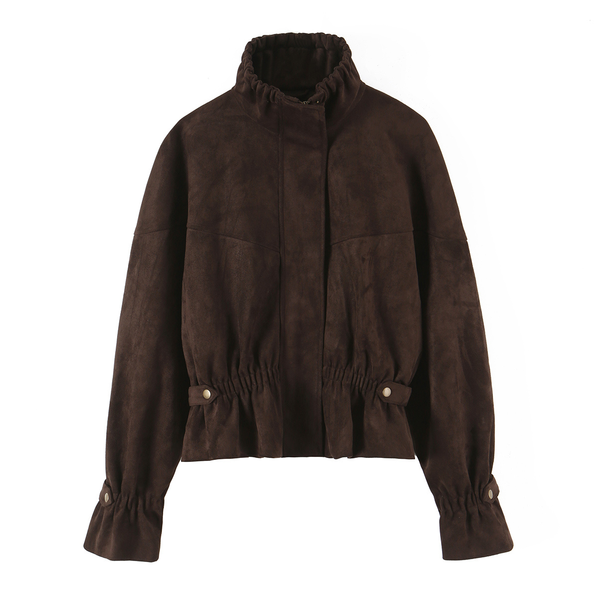 Veste d’hiver pour femme, style vintage, avec effet de texture en daim, col montant, taille et poignets élastiques, vêtement d’extérieur féminin.