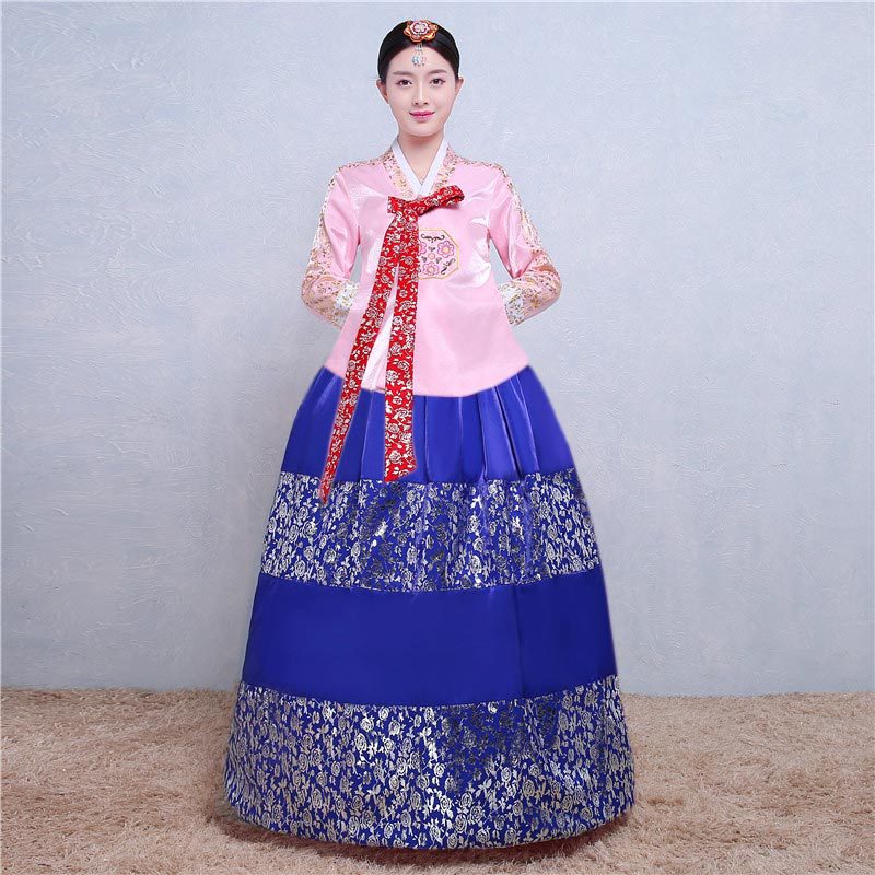 Costume de mariage Hanbok traditionnel coréen pour femmes, en jacquard rouge et or, robe folklorique nationale coréenne, performance scénique, danse