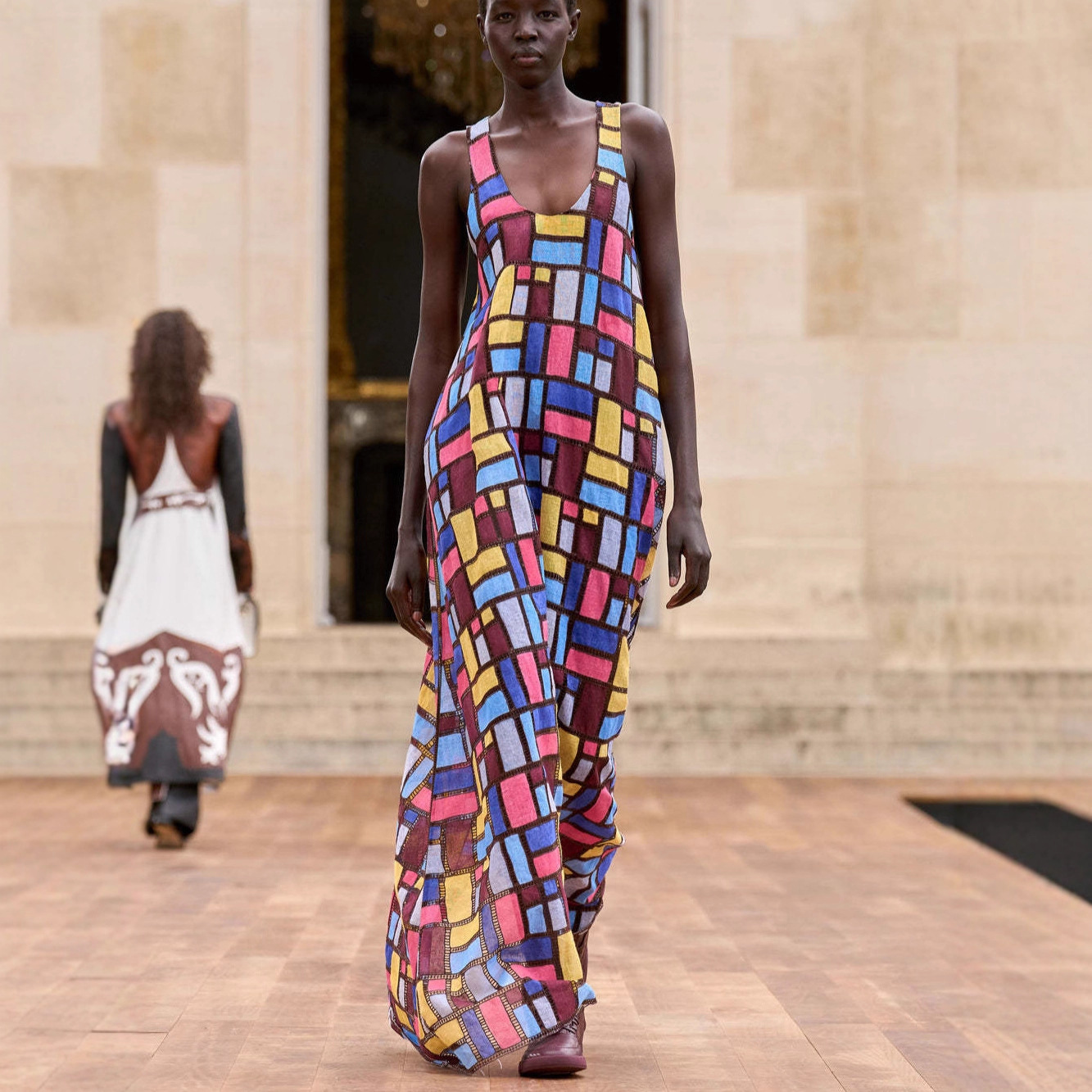 Carrés colorés sans manches longues robes femmes mode Sexy col en U poche ample Maxi robe été dame vacances trajet robe