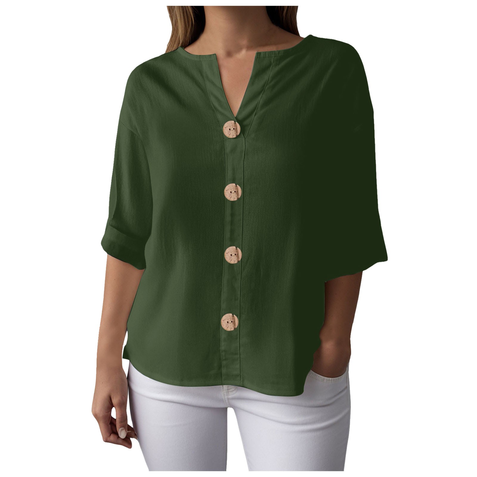 Chemisier en mousseline pour femme, chemisier d'été en coton et lin, chemise longue élégante unie, t-shirt pour adolescentes, chemisiers et blouses à manches 3/4 pour femme